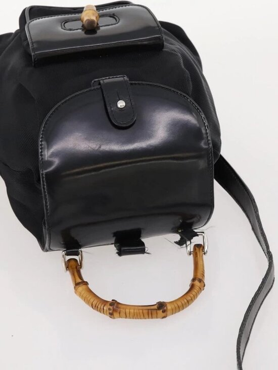 GUCCI Bamboo Backpack Patent leather Black Gold 003 2058 0030 Auth LNZ235 main image 12